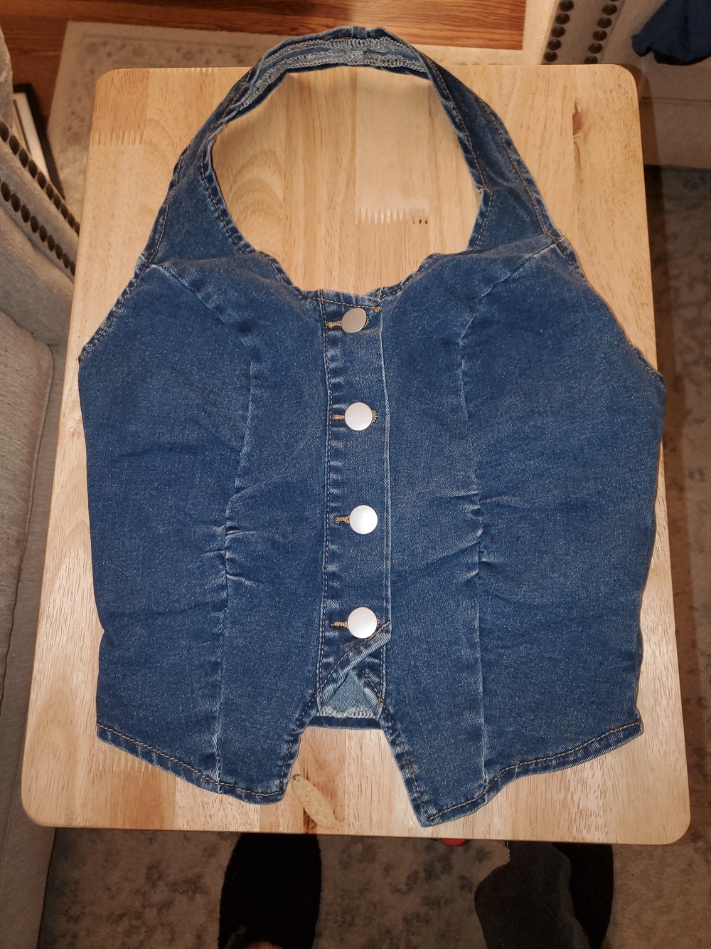 SHEIN Dark Blue Denim Halter Crop Top